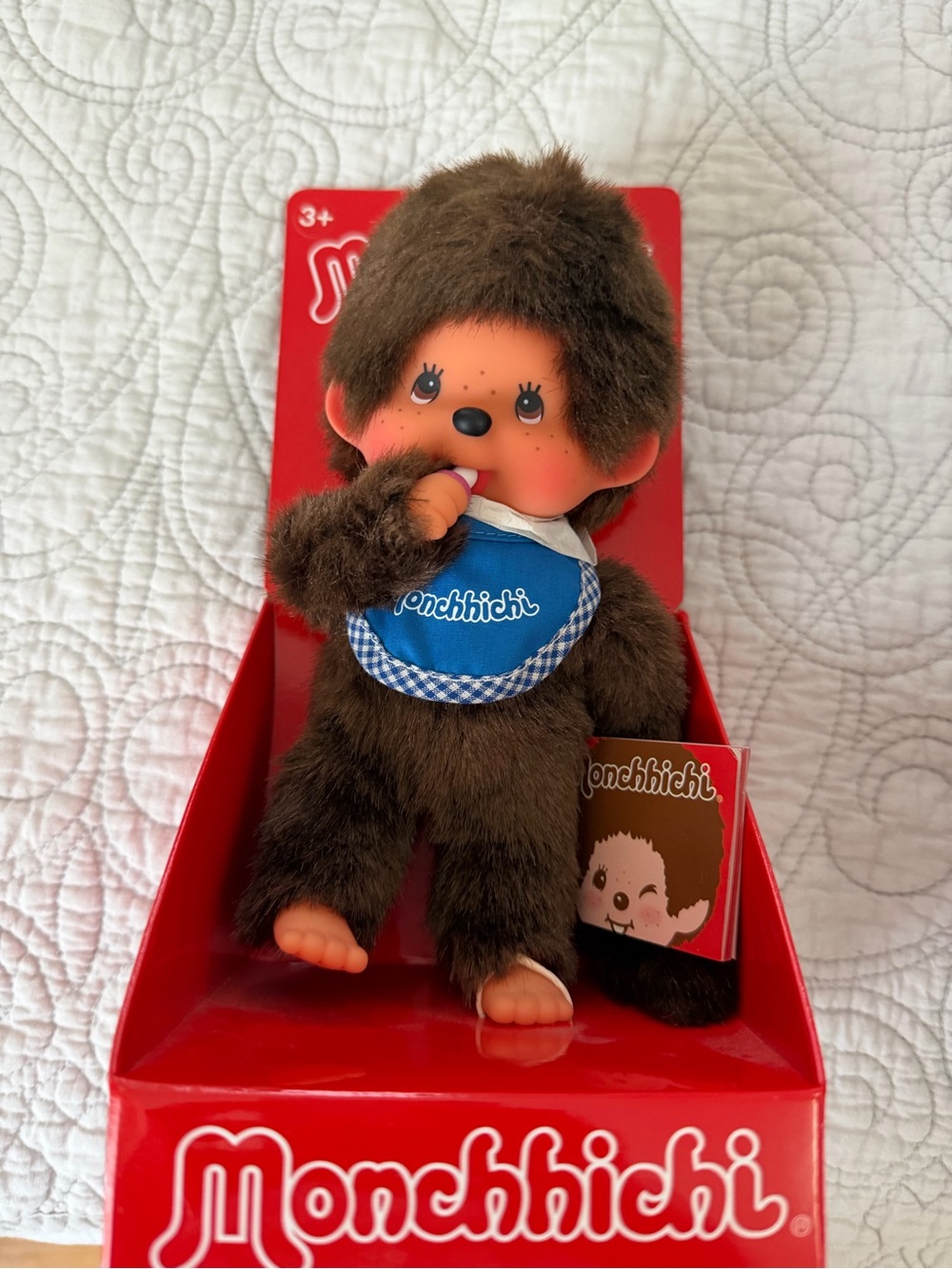 Sekiguchi Monchhichi Boy Blue Bib 8” Doll Plush 2014 w/ Original Box